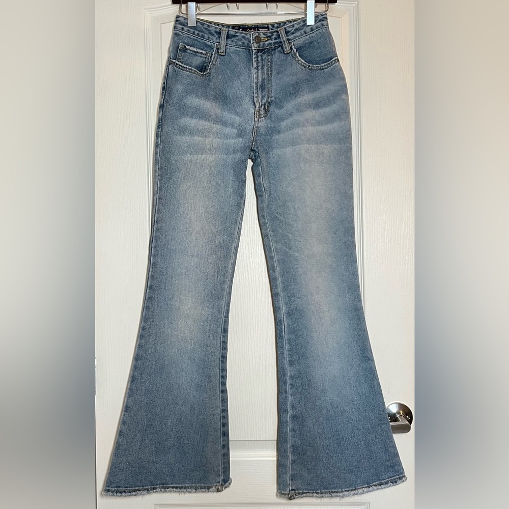 Rare Vintage Big Stroke Distressed Flare Jeans 27 Bell Bottoms Indie Thrashed